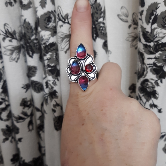 New Bicolor Tourmaline & Garnet 925 Silver Ring. - Picture 6 of 8